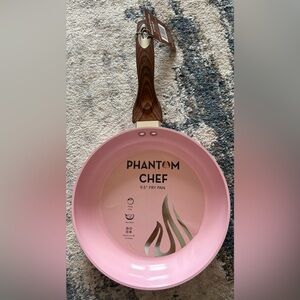 Pink Fry Pan with Wood Handle
